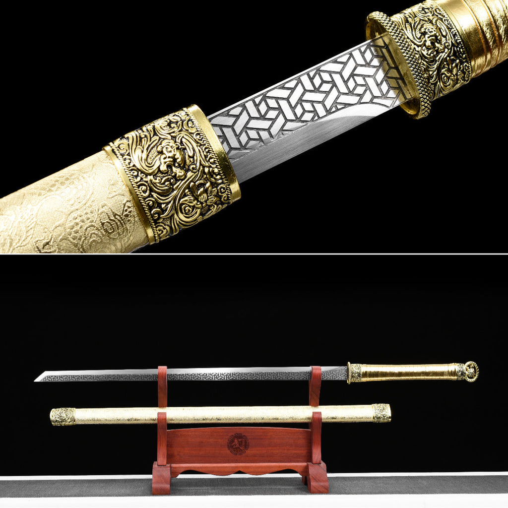 Handgefertigtes Ninja-Schwert, 1045 Kohlenstoffstahl-Klinge, Full Tang, goldene Scheide - 104 cm, echtes Katana-Schwert