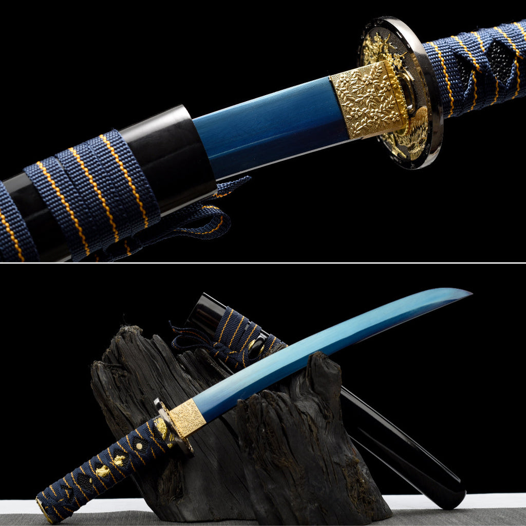 Handgefertigtes Full-Tang Tanto-Schwert, Klinge aus blauem Manganstahl, inklusive Scheide – 53 cm, echtes Katana-Schwert