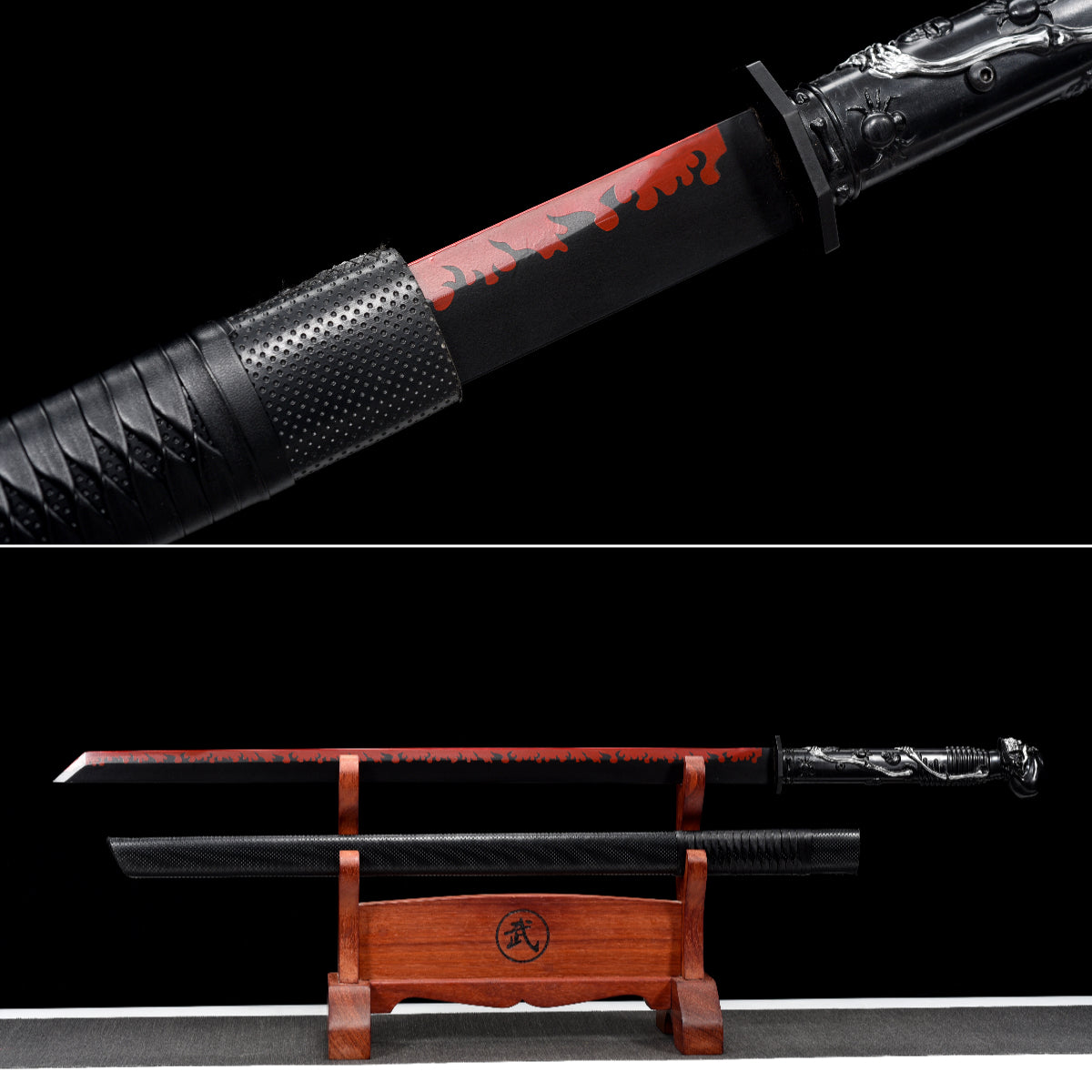 Handgefertigtes Ninjato-Schwert, Manganstahl, Full Tang, schwarze Scheide - 104 cm, echtes Katana-Schwert