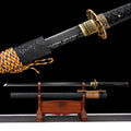 Handgefertigtes Ninjato-Schwert, Manganstahl, Full-Tang, schwarze Klinge, echtes Katana-Schwert