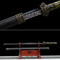 Handgefertigtes Ninjato-Schwert, Federstahl, schwarze Klinge, Full Tang, schwarze Scheide - 100,8 cm, echtes Katana-Schwert