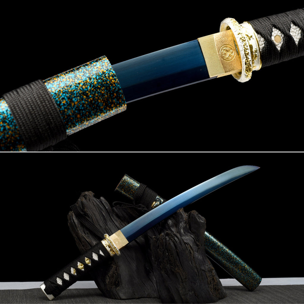 Handgefertigtes Full-Tang Tanto-Schwert, Klinge aus blauem Manganstahl, inklusive Scheide – 53 cm, echtes Katana-Schwert