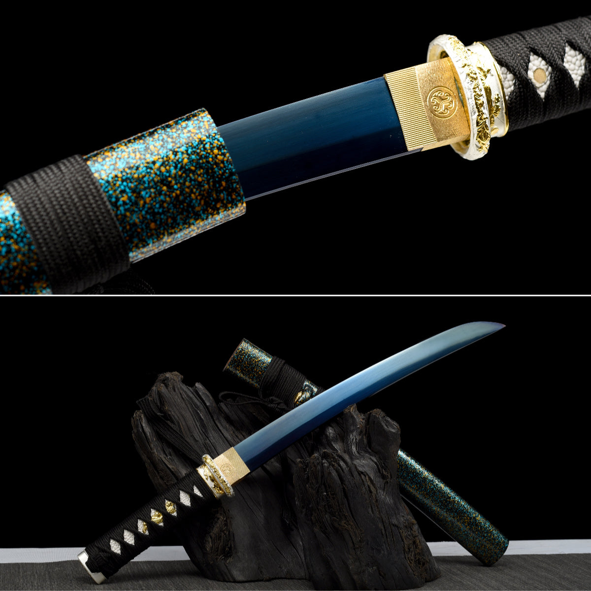 Handgefertigtes Full-Tang Tanto-Schwert, Klinge aus blauem Manganstahl, inklusive Scheide – 53 cm, echtes Katana-Schwert