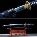 Handgefertigtes Wakizashi-Schwert aus 1045 Kohlenstoffstahl mit blauer Scheide – 31 Zoll, echtes Katana-Schwert