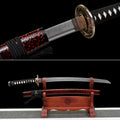 Handgefertigtes Full Tang Wakizashi-Schwert, T10-Kohlen stoffstahl, lehmgehärtete Klinge, rot gefleckte Scheide - 79 cm, echtes Katana-Schwert