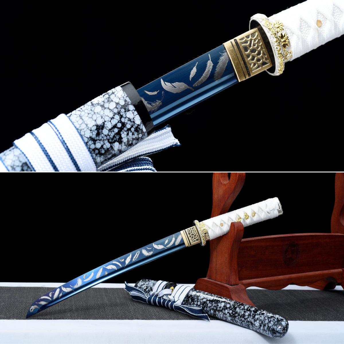 Handgefertigtes Full-Tang Tanto-Schwert, Klinge aus blauem Manganstahl, inklusive Scheide – 53 cm, echtes Katana-Schwert