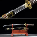 Handmade Full Tang Wakizashi Sword T10 Carbon Steel Clay Tempered Blade Black printed scabbard - 31 in,Real katana sowrd