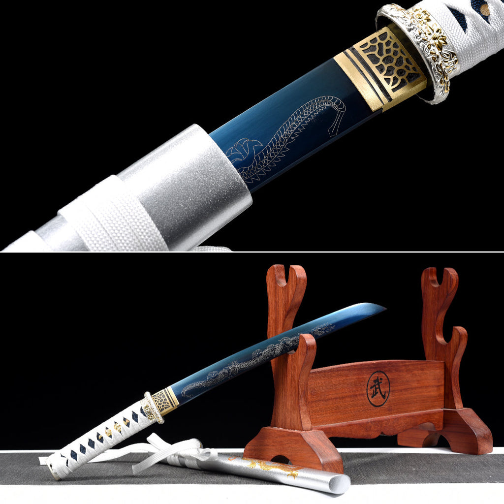 Handgefertigtes Full-Tang Tanto-Schwert, Klinge aus blauem Manganstahl, inklusive Scheide – 53 cm, echtes Katana-Schwert