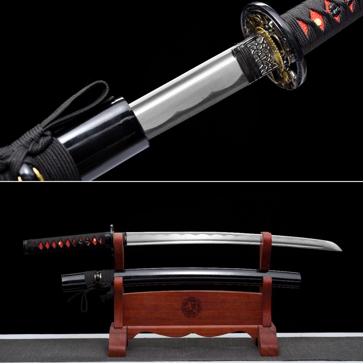 Handgefertigtes Wakizashi-Schwert aus 1045 Kohlenstoffstahl mit schwarzer Scheide – 79 cm, echtes Katana-Schwert
