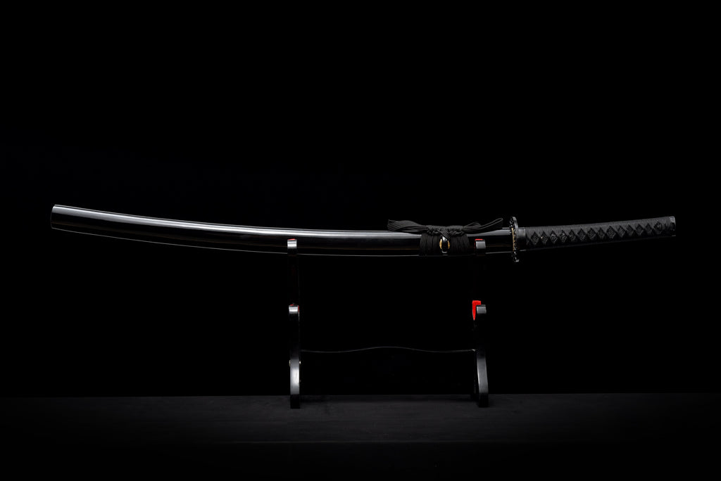 Handgefertigtes Katana aus 9260 Federstahl, Full Tang, schwarzes Katana, echtes Katana-Schwert