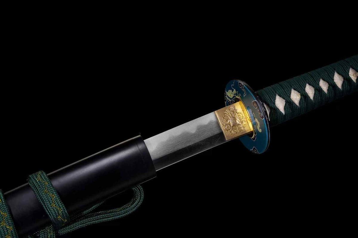 Exquisites Katana mit lehmgehärteter Klinge aus Tamahagane-Stahl, echtes Katana-Schwert