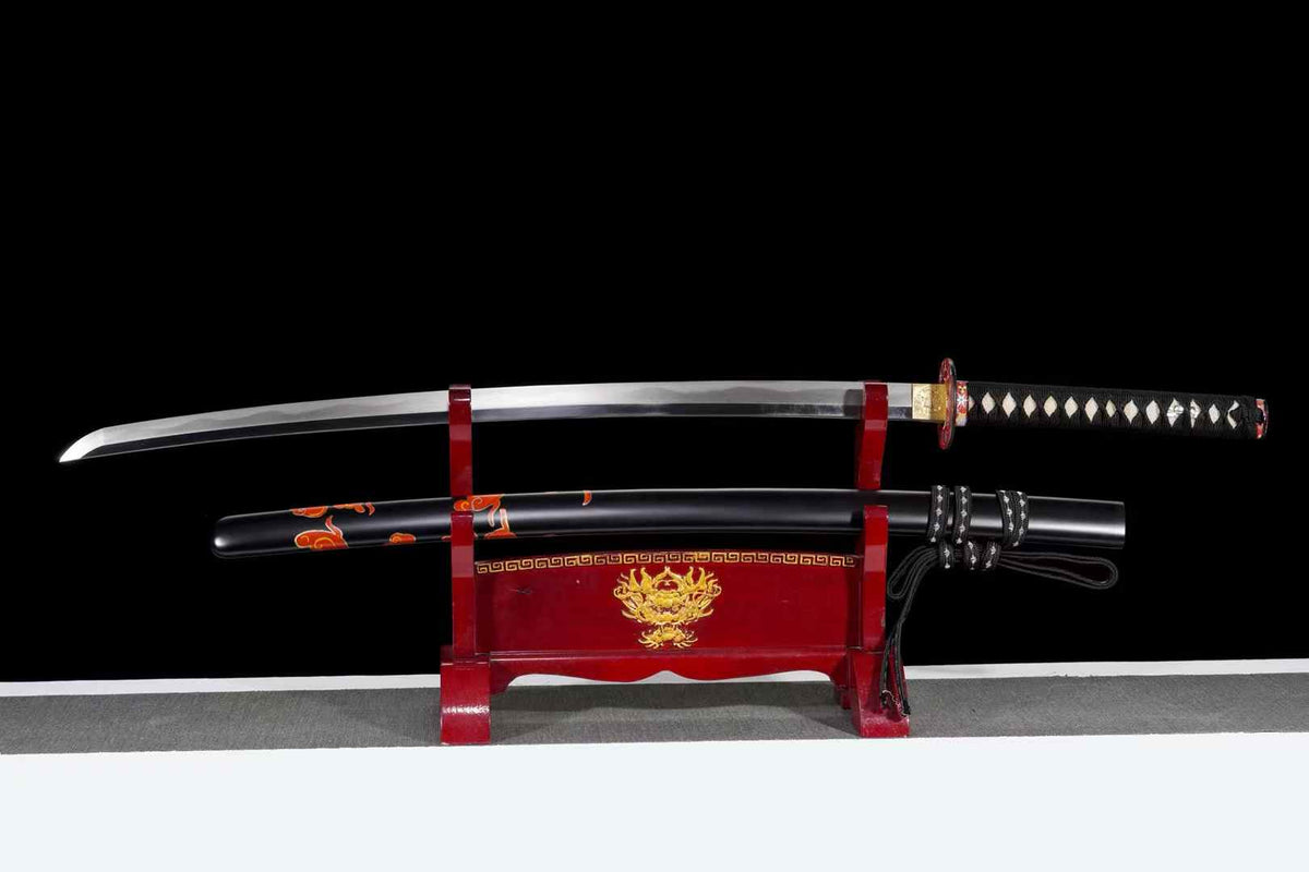 Exquisites Katana mit lehmgehärteter Klinge aus Tamahagane-Stahl, echtes Katana-Schwert