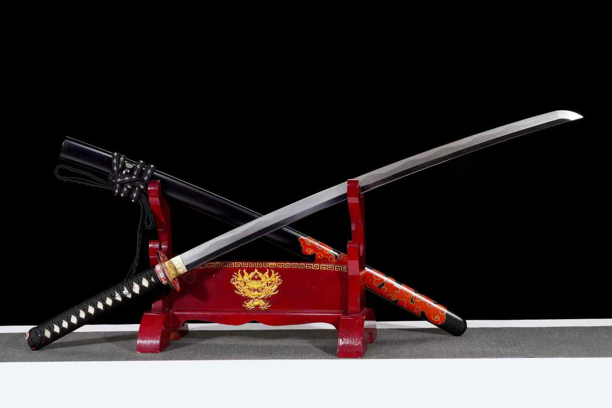 Exquisites Katana mit lehmgehärteter Klinge aus Tamahagane-Stahl, echtes Katana-Schwert