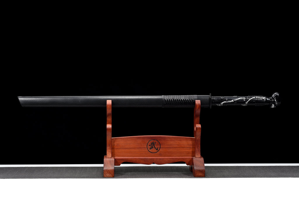 Handgefertigtes Ninjato-Schwert, Manganstahl, Full Tang, schwarze Scheide - 104 cm, echtes Katana-Schwert