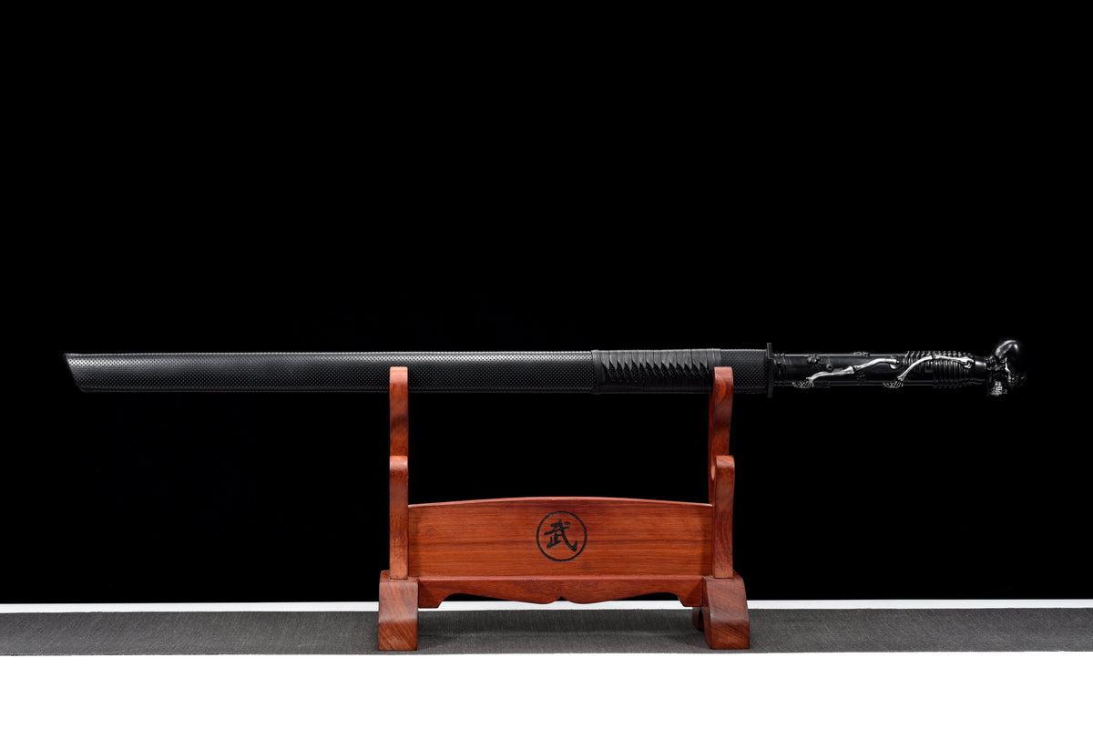 Handgefertigtes Ninjato-Schwert, Manganstahl, Full Tang, schwarze Scheide - 104 cm, echtes Katana-Schwert