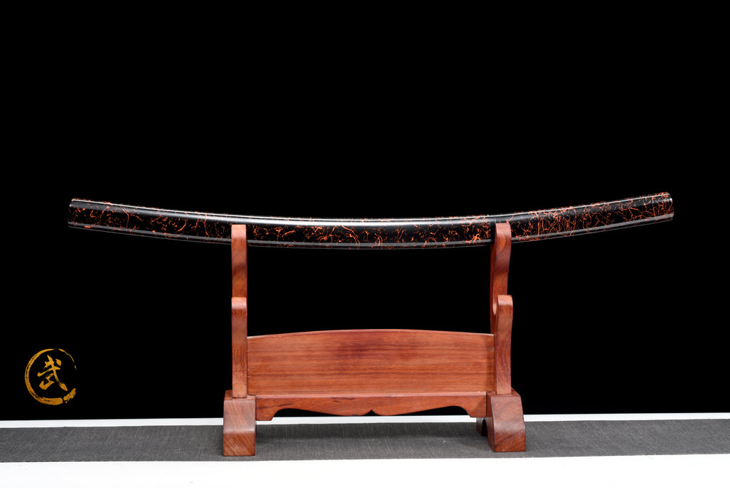 Handgefertigtes Wakizashi-Schwert aus rotem Damaszener-Stahl mit Scheide - 79 cm, echtes Katana-Schwert