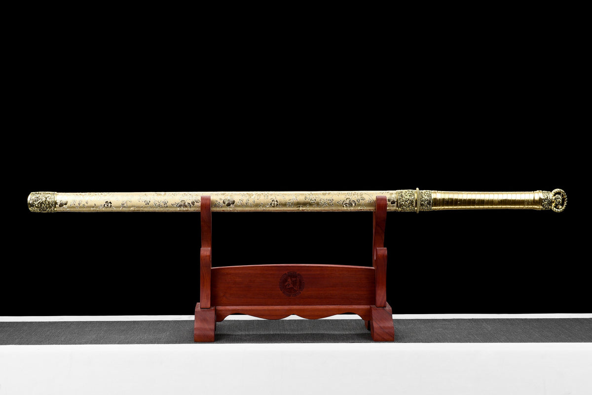 Handgefertigtes Ninjato-Schwert, Manganstahl, Full Tang, goldene Scheide - 104 cm, echtes Katana-Schwert