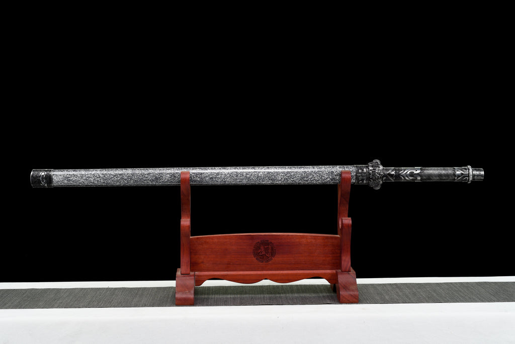 Handgefertigtes Ninjato-Schwert, Federstahl, Full Tang, weiße Scheide - 100,8 cm, echtes Katana-Schwert
