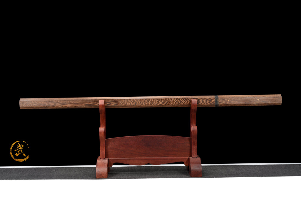Handgefertigtes Ninja-Schwert, Klinge aus Manganstahl, Full-Tang, goldene Lederscheide - 107 cm, echtes Katana-Schwert