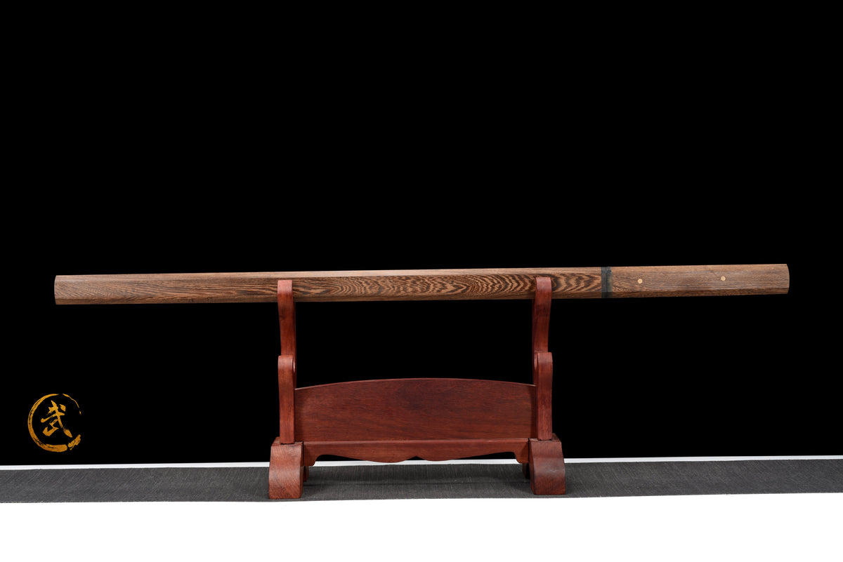 Handgefertigtes Ninja-Schwert, Klinge aus Manganstahl, Full-Tang, goldene Lederscheide - 107 cm, echtes Katana-Schwert