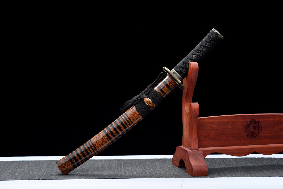 Handgefertigtes Full-Tang Tanto-Schwert, Klinge aus Mangan-Stahl schwarz, mit Scheide - 53 cm, echtes Katana-Schwert