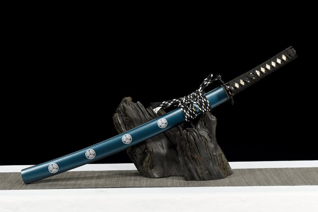Handgefertigtes Full-Tang-Wakizashi-Schwert aus T10-Kohlenstoffstahl mit lehmgehärteter Klinge – 79 cm, echtes Katana-Schwert