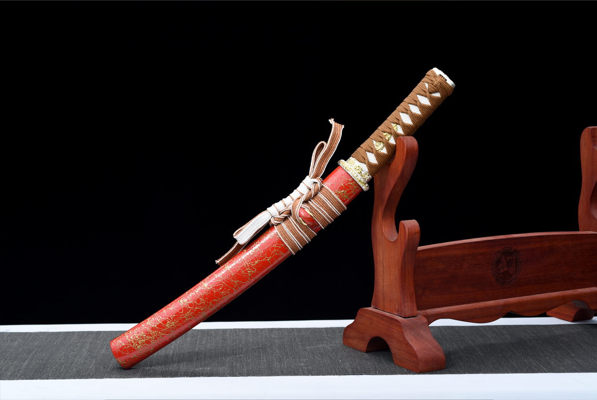 Handgefertigtes Full-Tang-Tanto-Schwert aus rotem Manganstahl mit Scheide – 53 cm, echtes Katana-Schwert