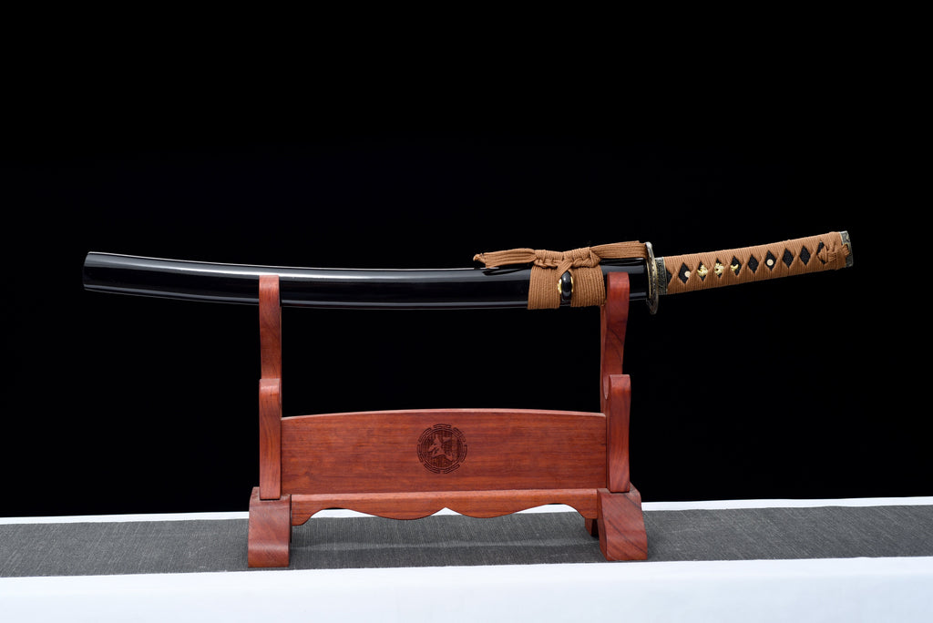 Handgefertigtes Wakizashi-Schwert aus 1045er Kohlenstoffstahl mit schwarzer Scheide – 79 cm, echtes Katana-Schwert