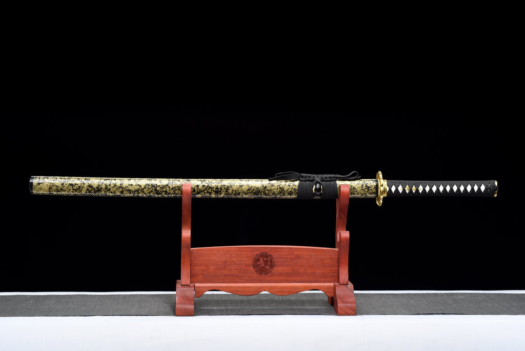 Handgefertigtes Ninja-Schwert, T10-Stahl, echte Hamon-Klinge, Full Tang, goldene Scheide – 104 cm