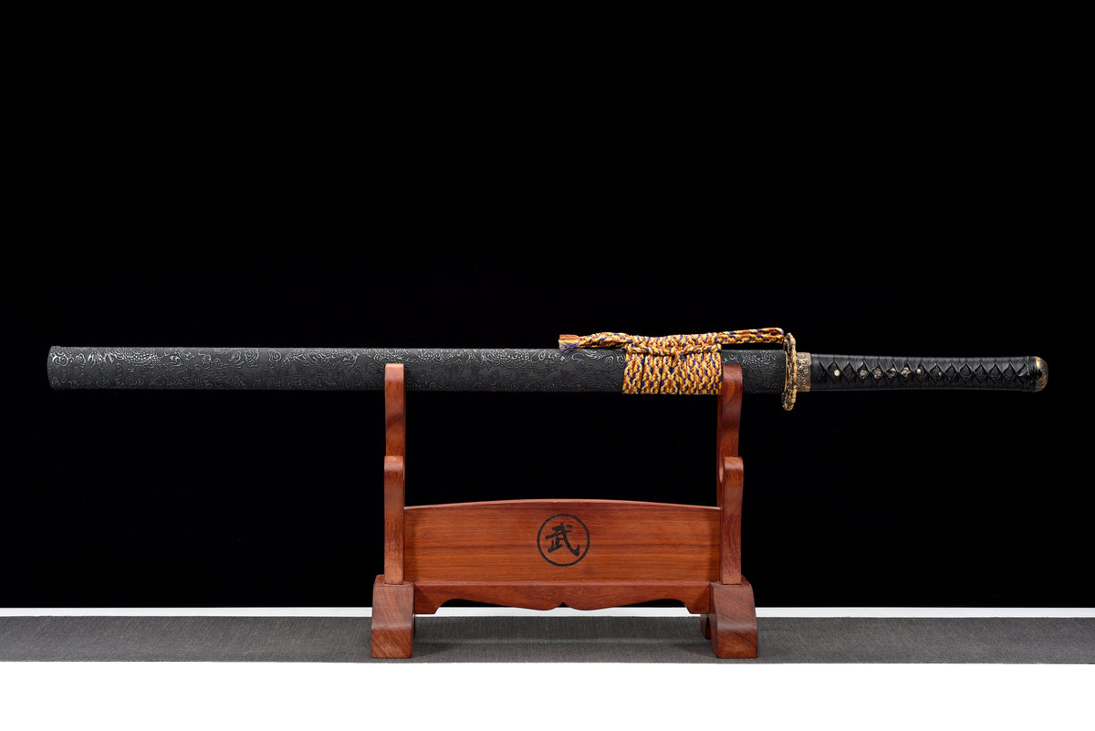 Handgefertigtes Ninjato-Schwert, Manganstahl, Full-Tang, schwarze Klinge, echtes Katana-Schwert