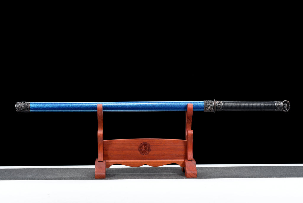Handgefertigtes Ninjato-Schwert, Manganstahl, Full Tang, schwarze Klinge, echtes Katana-Schwert