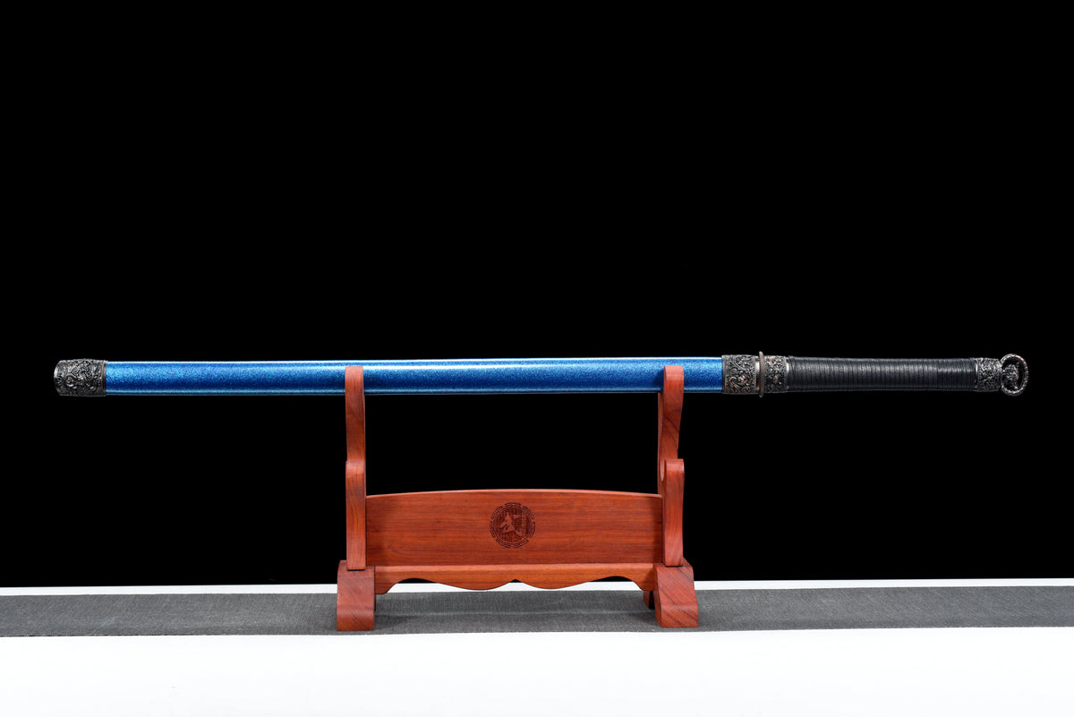 Handgefertigtes Ninjato-Schwert, Manganstahl, Full Tang, schwarze Klinge, echtes Katana-Schwert