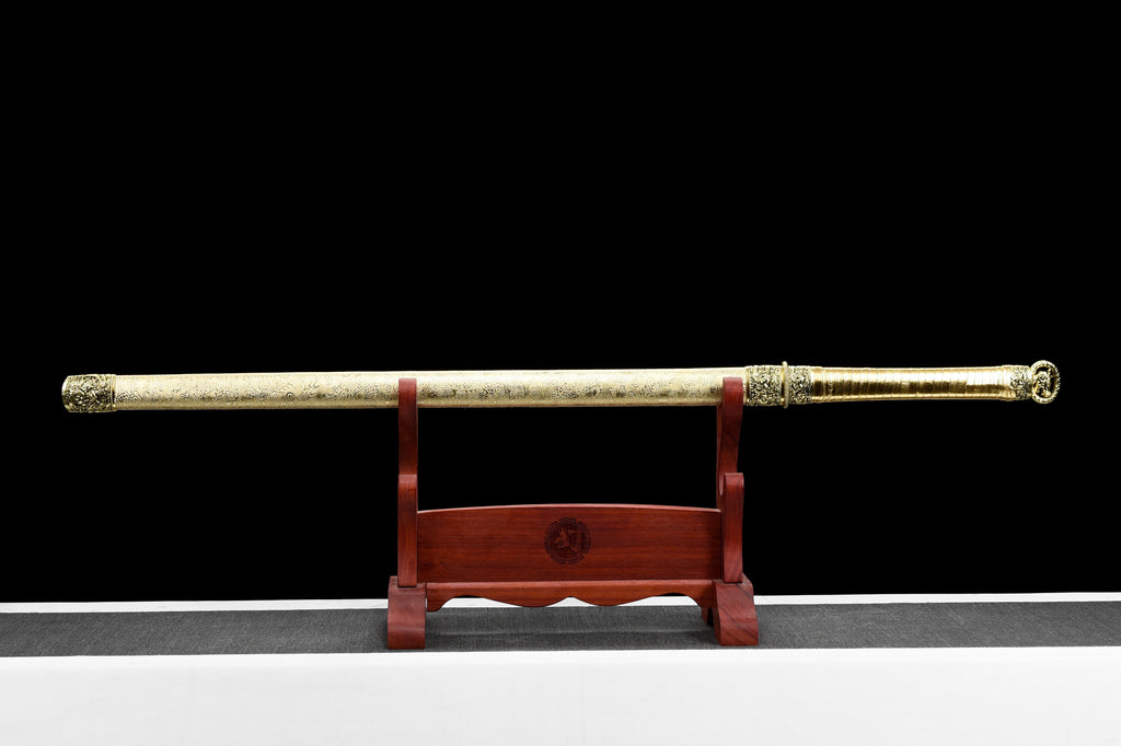 Handgefertigtes Ninja-Schwert, 1045 Kohlenstoffstahl-Klinge, Full Tang, goldene Scheide - 104 cm, echtes Katana-Schwert