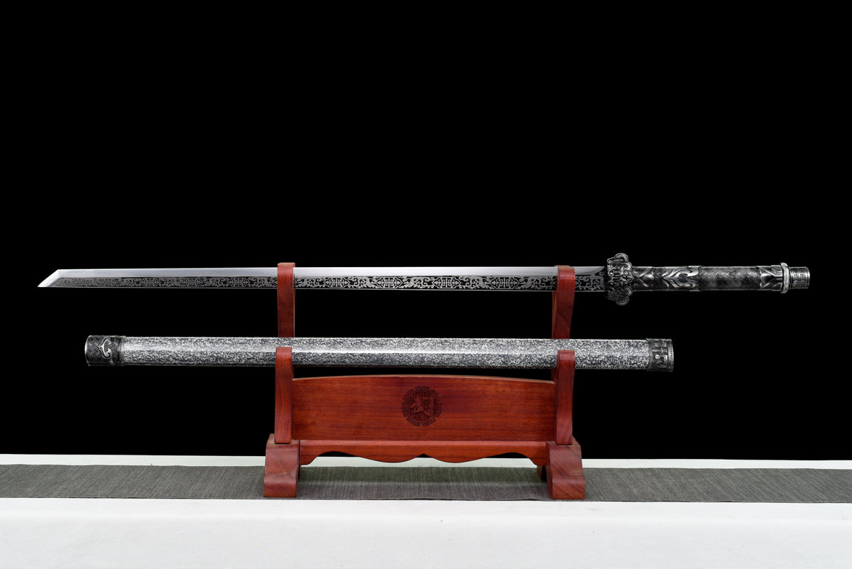Handgefertigtes Ninjato-Schwert, Federstahl, Full Tang, weiße Scheide - 100,8 cm, echtes Katana-Schwert