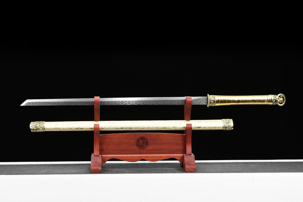 Handgefertigtes Ninja-Schwert, 1045 Kohlenstoffstahl-Klinge, Full Tang, goldene Scheide - 104 cm, echtes Katana-Schwert