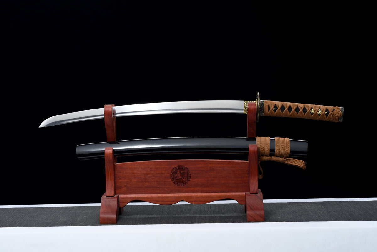 Handgefertigtes Wakizashi-Schwert aus 1045er Kohlenstoffstahl mit schwarzer Scheide – 79 cm, echtes Katana-Schwert