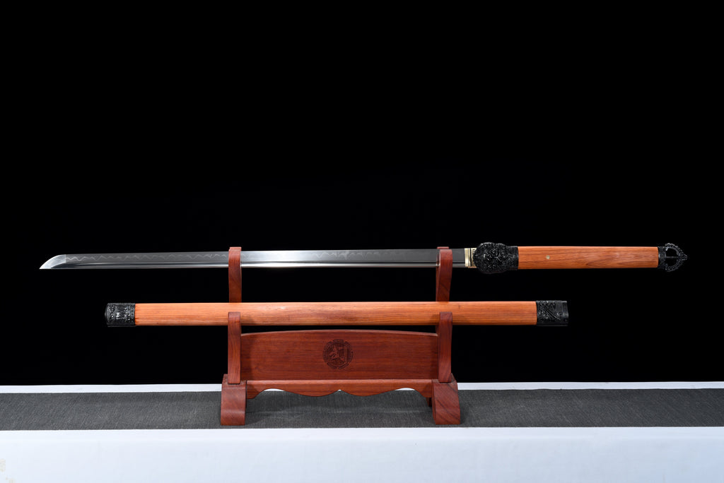 Handgefertigtes Ninja-Schwert, T10-Stahl, echte Hamon-Klinge, Full Tang, Redwood-Scheide – 104 cm, echtes Katana-Schwert