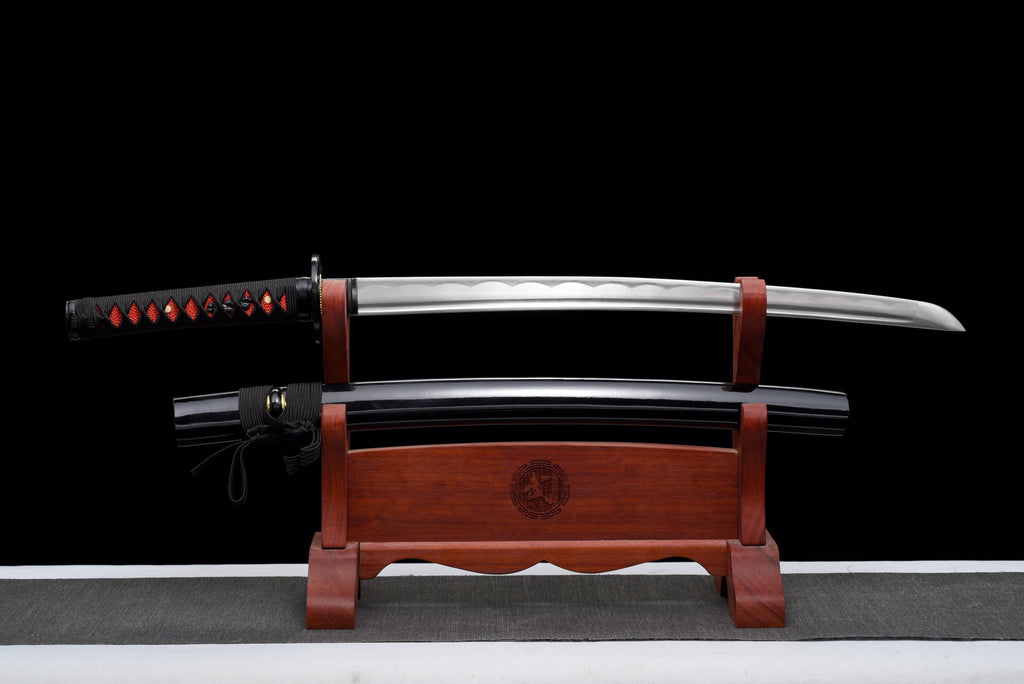 Handgefertigtes Wakizashi-Schwert aus 1045 Kohlenstoffstahl mit schwarzer Scheide – 79 cm, echtes Katana-Schwert