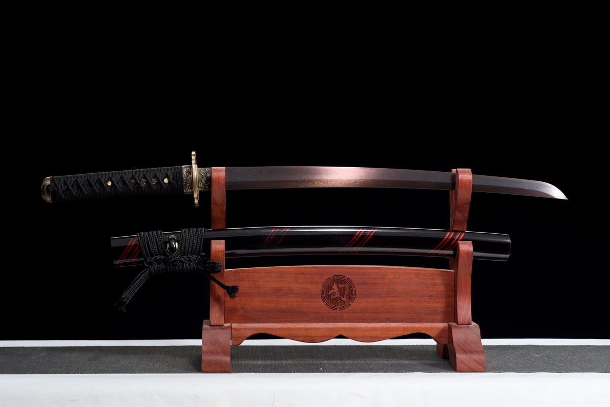 Handmade Wakizashi Sword Damascus steel With Black Scabbard - 31 in,Real katana sowrd