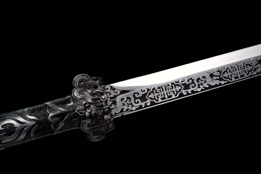 Handgefertigtes Ninjato-Schwert, Federstahl, Full Tang, weiße Scheide - 100,8 cm, echtes Katana-Schwert