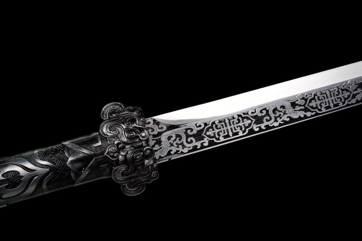 Handgefertigtes Ninjato-Schwert, Federstahl, Full Tang, weiße Scheide - 100,8 cm, echtes Katana-Schwert