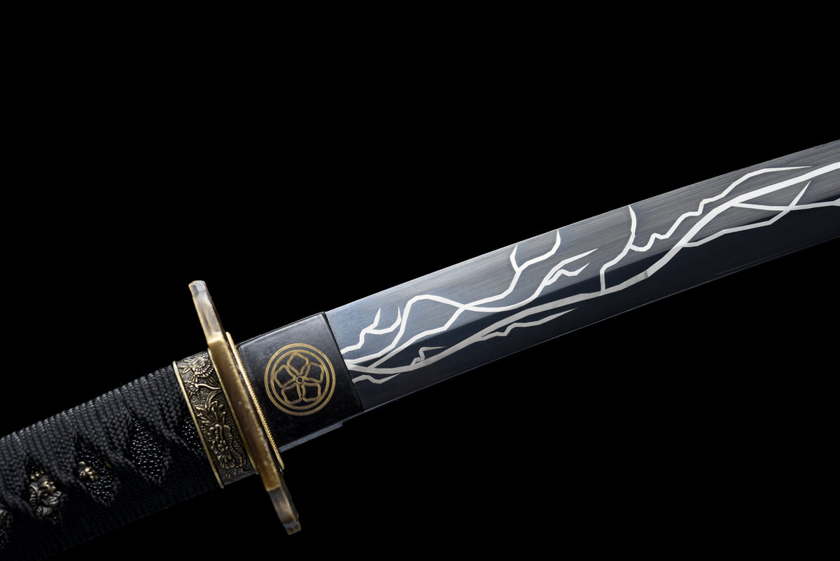 Handgefertigtes Full-Tang Tanto-Schwert, Klinge aus Mangan-Stahl schwarz, mit Scheide - 53 cm, echtes Katana-Schwert