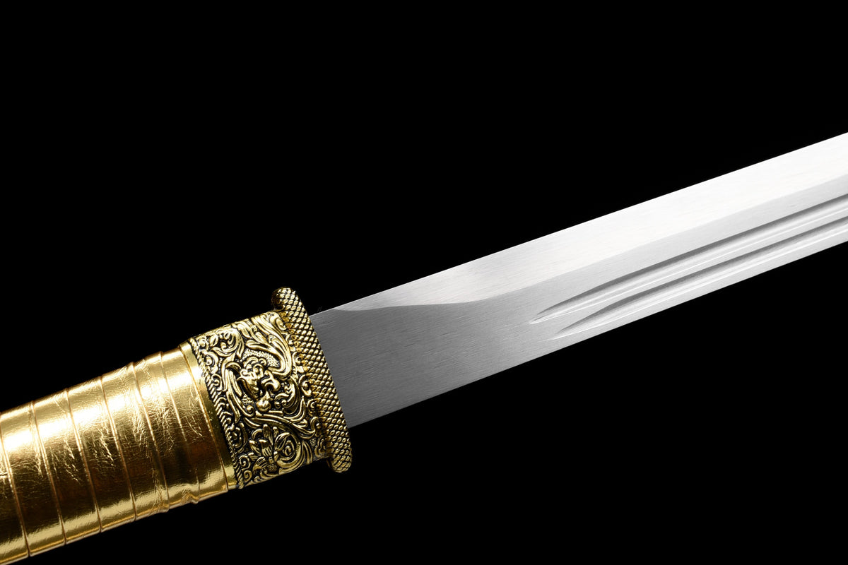 Handgefertigtes Ninjato-Schwert, Manganstahl, Full Tang, goldene Scheide - 104 cm, echtes Katana-Schwert