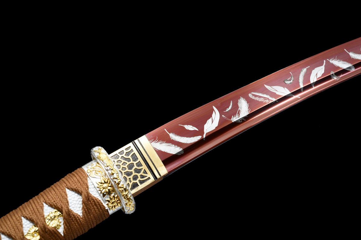 Handgefertigtes Full-Tang-Tanto-Schwert aus rotem Manganstahl mit Scheide – 53 cm, echtes Katana-Schwert