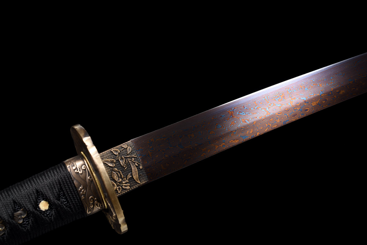 Handmade Wakizashi Sword Damascus steel With Black Scabbard - 31 in,Real katana sowrd
