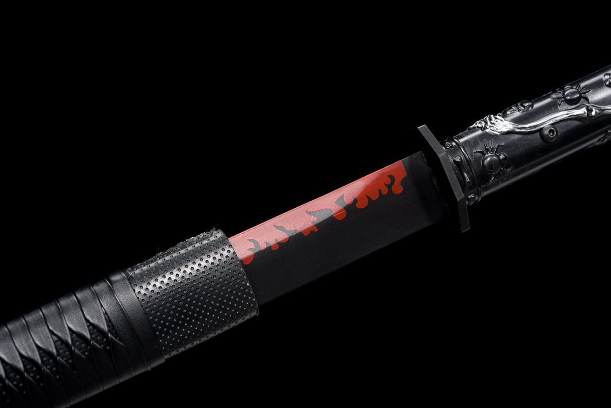 Handgefertigtes Ninjato-Schwert, Manganstahl, Full Tang, schwarze Scheide - 104 cm, echtes Katana-Schwert