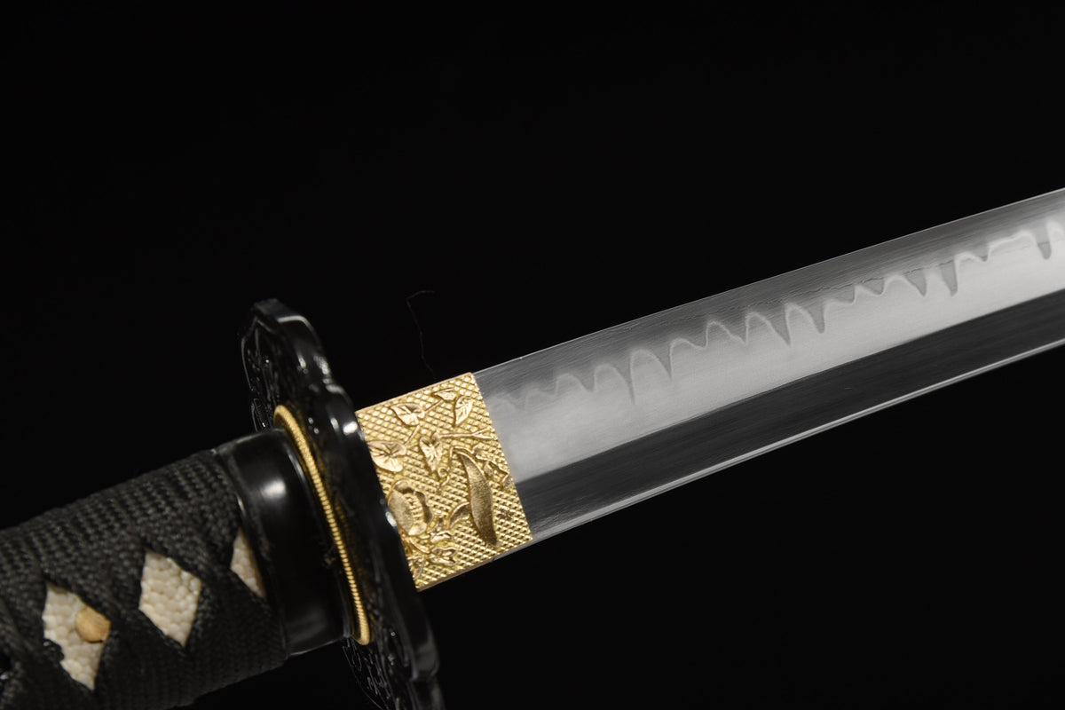Handgefertigtes Full-Tang-Wakizashi-Schwert aus T10-Kohlenstoffstahl mit lehmgehärteter Klinge – 79 cm, echtes Katana-Schwert
