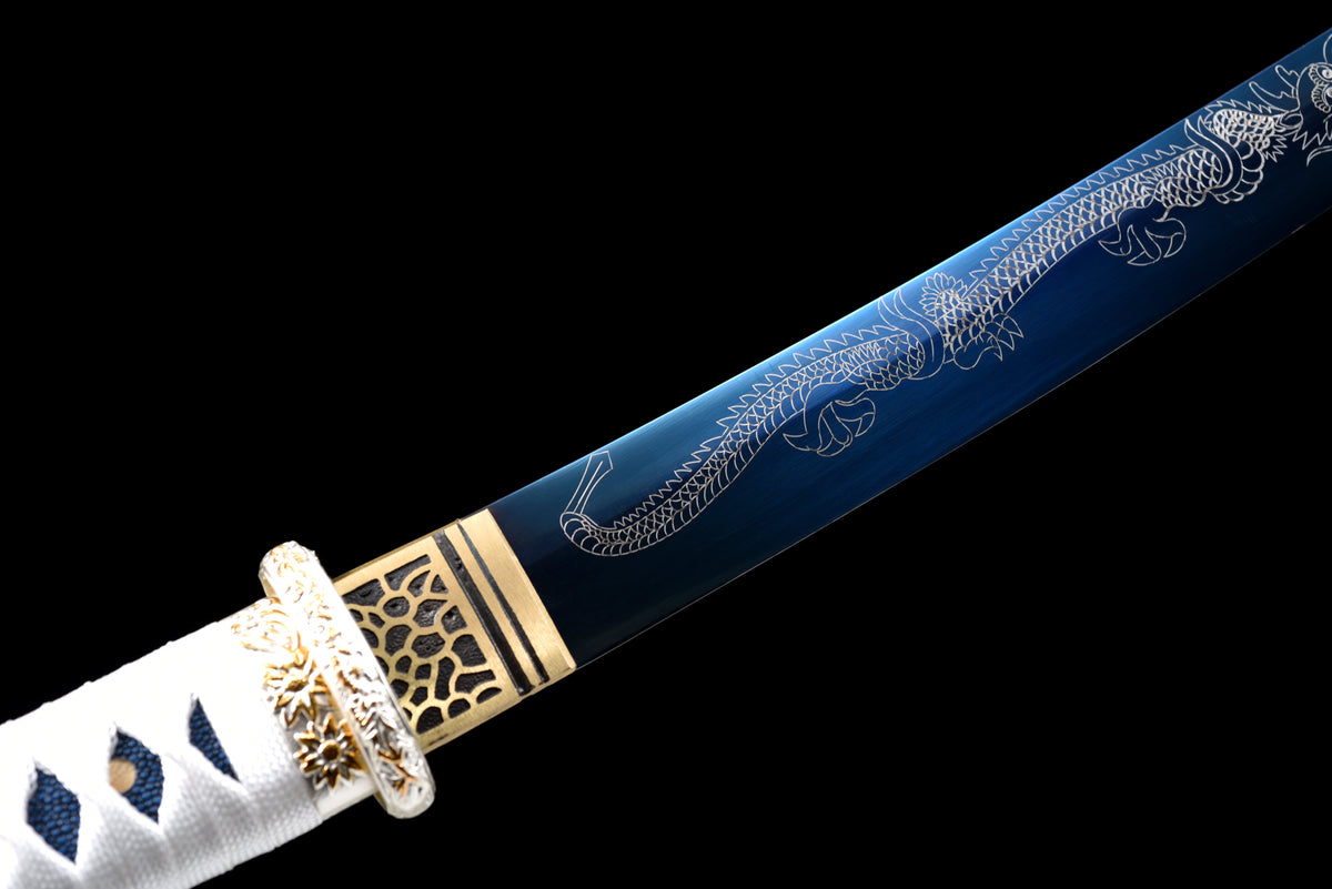 Handgefertigtes Full-Tang Tanto-Schwert, Klinge aus blauem Manganstahl, inklusive Scheide – 53 cm, echtes Katana-Schwert