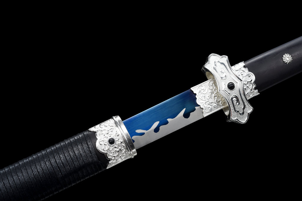 Handgefertigtes Ninjato-Schwert, Manganstahl, Full Tang, blaue Klinge, echtes Katana-Schwert