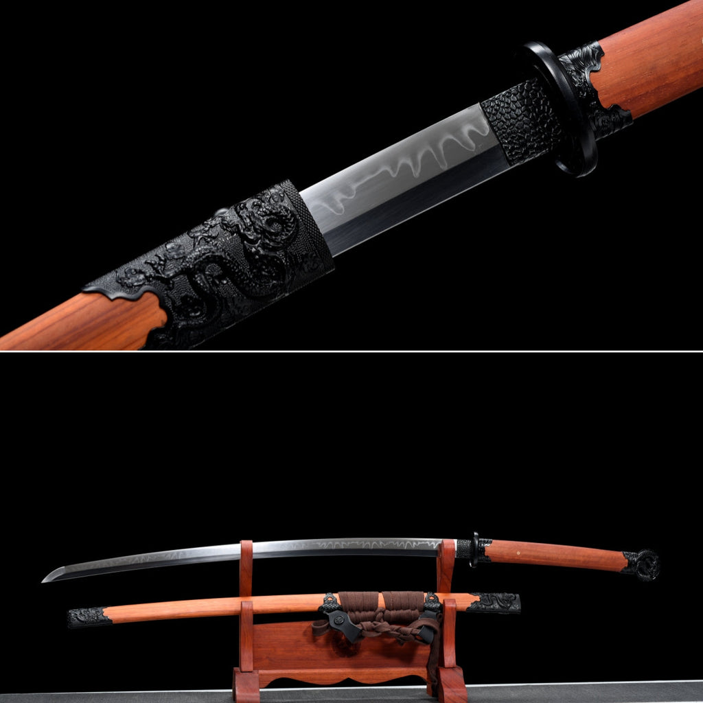 Handgefertigtes TACHI-Schwert mit Full-Tang-Klinge aus T10-Kohlenstoffstahl und echtem Hamon, 104 cm, echtes Katana-Schwert